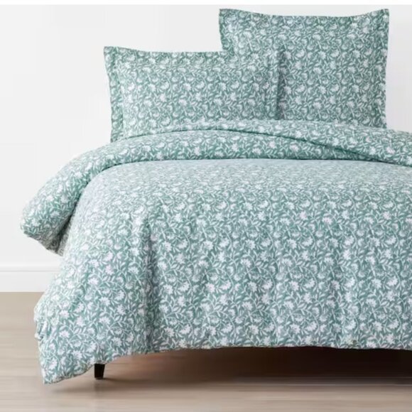 The Company Store Company Cotton Ellary Vine Green Multi Queen Duvet Cover- New! - Picture 1 of 9